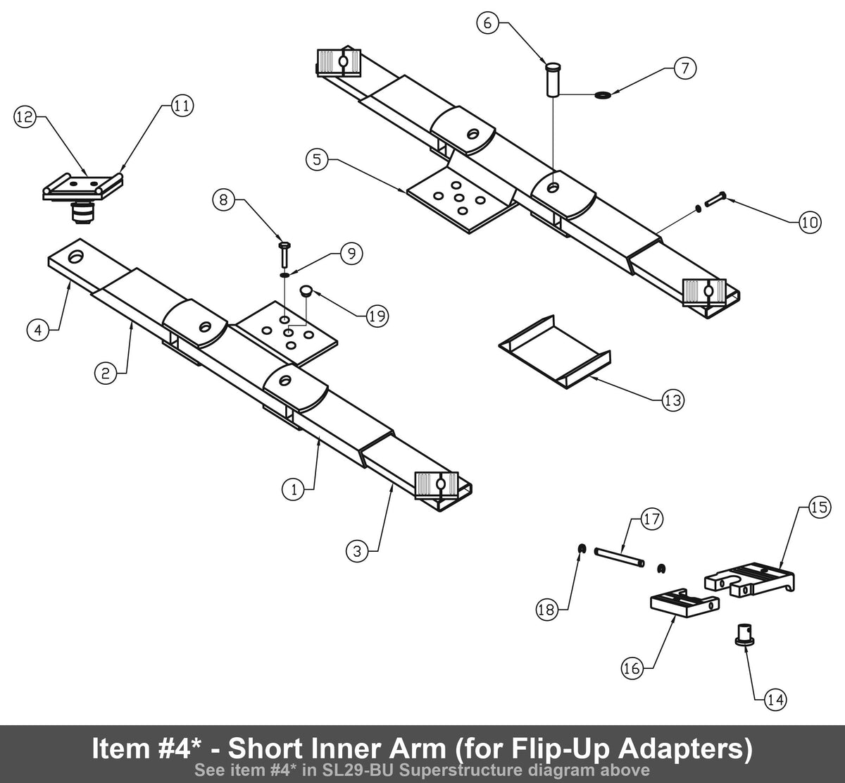 Short Inner Arm (for Flip-Up Adapters) - Rotary T120142
